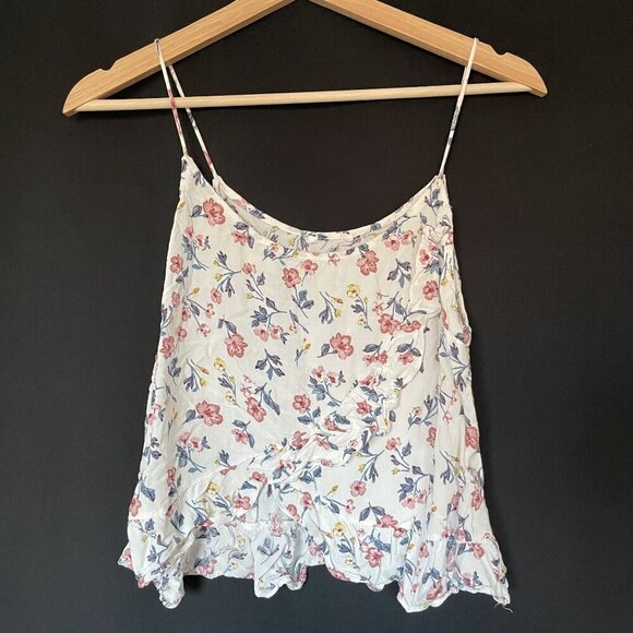 Vintage Floral Sleeveless Ruffled Hem Top white cropped top casual summery - Picture 1 of 5